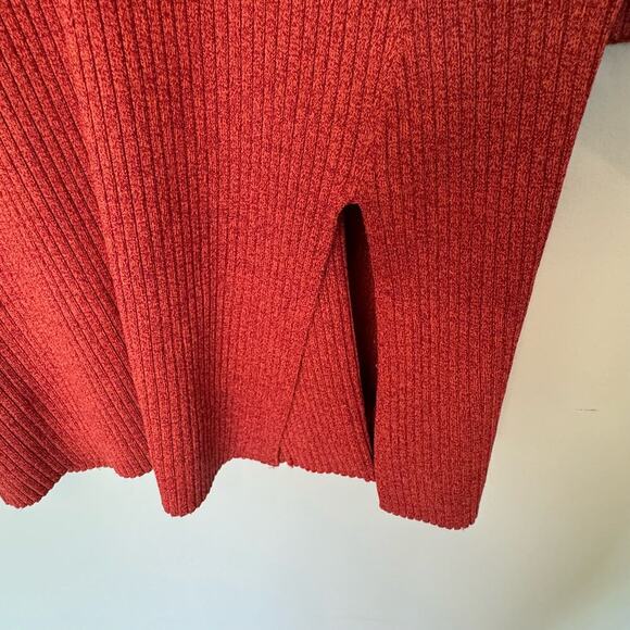 BCBGMAXAZRIA Rust Ribbed Knit Long Sleeve Dress‎ Cutout Shoulder Slit - Picture 6 of 7